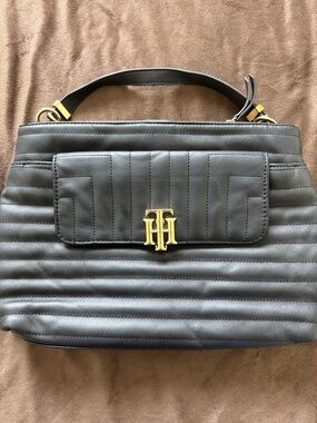 Tommy Hilfiger Black Quilted Satchel with Gold Hardware